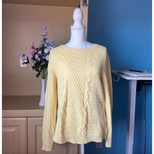 Croft Barrow XL Butter Yellow Cable Knit Sweater Preppy Y2K Academia Cozy Dainty